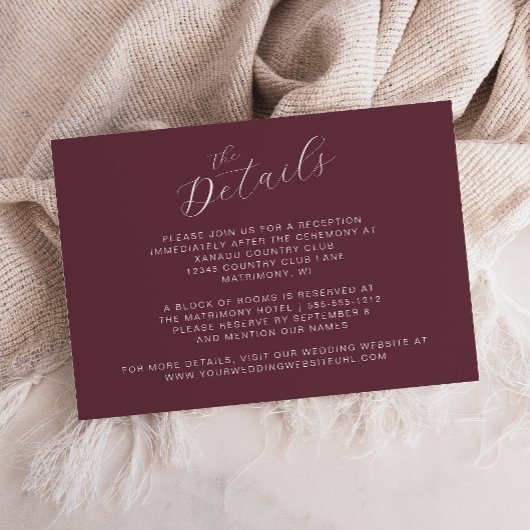 Carte D'accompagnement Élégant Mariage de calligraphie moderne de Bourgog