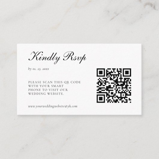Carte D'accompagnement Élégant Mariage de code QR RSVP noir et blanc (Devant)