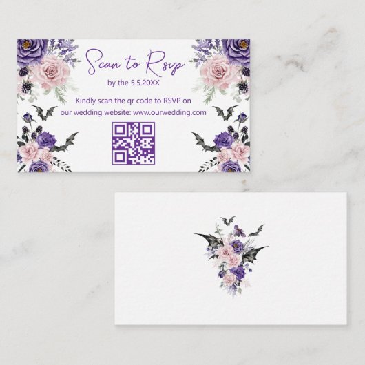 Carte D'accompagnement élégant mariage de code rsvp qr halloween violet (Devant / Derrière)