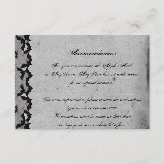 Carte D'accompagnement Élégant Mariage de dentelle gothique de chauve-sou (Devant)