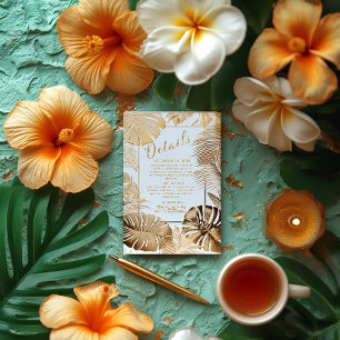Carte D'accompagnement Élégant Mariage de feuille de Monstera or doré Tro