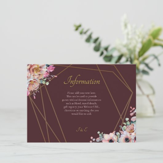 Carte D'accompagnement Élégant Mariage de Fleurs d'anémones Marsala Blush (Debout devant)