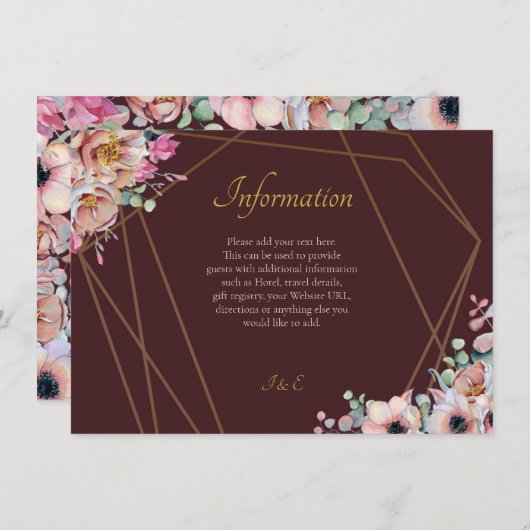 Carte D'accompagnement Élégant Mariage de Fleurs d'anémones Marsala Blush (Devant / Derrière)