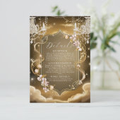 Carte D'accompagnement Elégant Mariage de lustre en cristaux d'or (Debout devant)