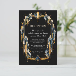 Carte D'accompagnement Élégant Mariage de Nuit de Casino Art Déco Or Noir