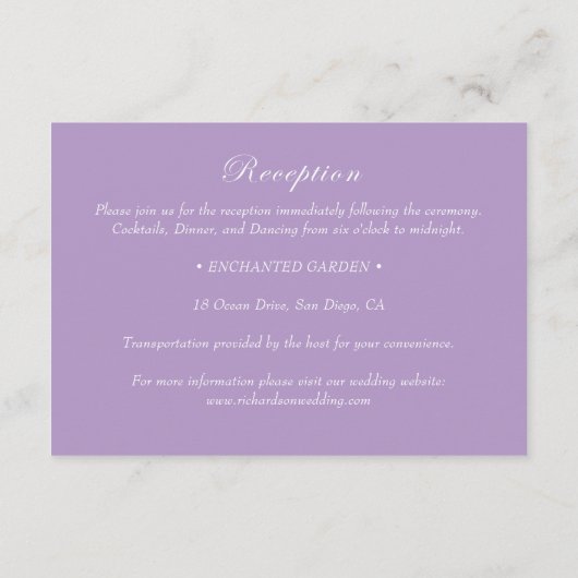 Carte D'accompagnement Élégant Mariage de réception de monogramme violet (Dos)