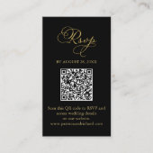 Carte D'accompagnement Élégant Mariage de script Black Gold QR RSVP (Devant)