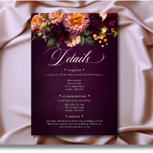 Carte D'accompagnement Élégant Mariage de script floral Moody Bourgogne