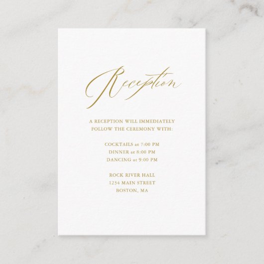 Carte D'accompagnement Élégant Mariage de script moderne Gold Blanc (Devant)