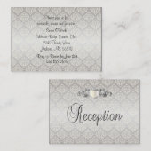 Carte D'accompagnement Élégant Mariage de style Damas Argent 1 (Devant / Derrière)