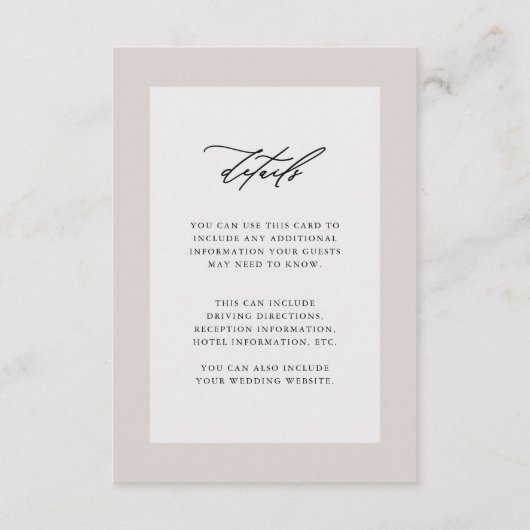 Carte D'accompagnement Elégant Mariage Détails de l'invité Noir (Devant)