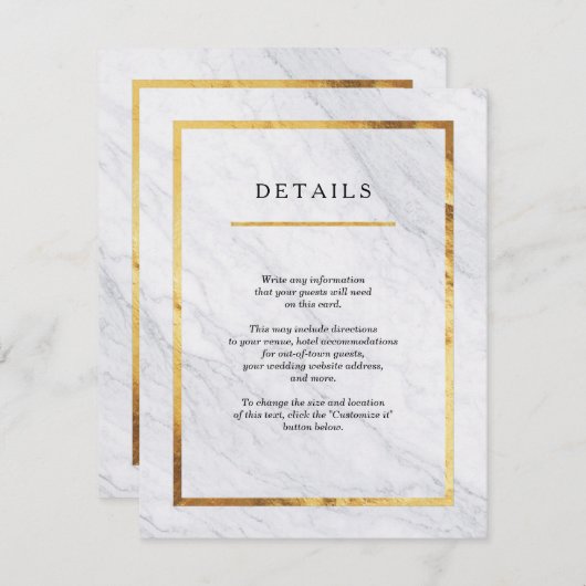Carte D'accompagnement Élégant Mariage en or marbré moderne (Devant / Derrière)