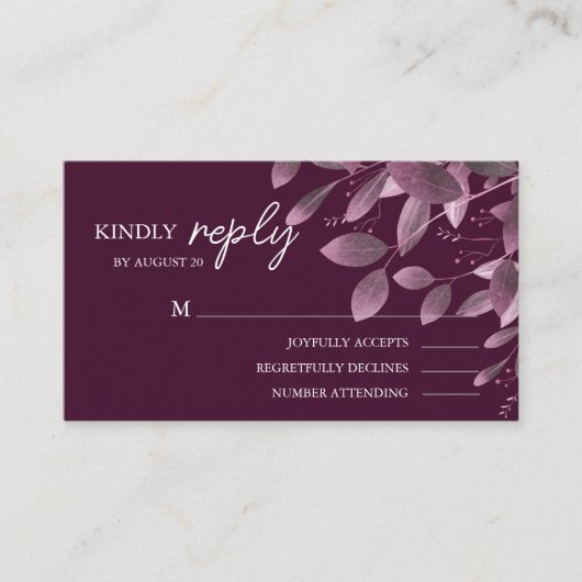 Carte D'accompagnement Elégant Mariage feuille de la forêt de Bourgogne R (Devant)