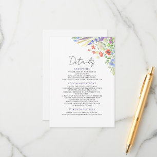 Carte D'accompagnement Élégant Mariage Fleurs Sauvages de Prairie Estival