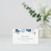 Carte D'accompagnement Elégant Mariage Floral bleu Dusty Détails en ligne (Debout devant)
