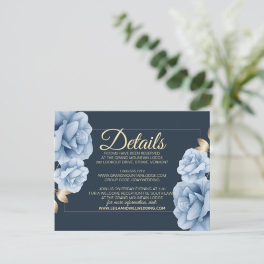 Carte D'accompagnement Élégant Mariage floral bleu nuit (Debout devant)