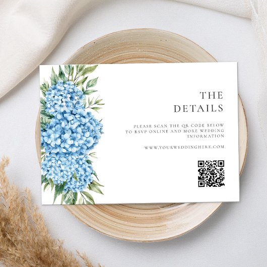 Carte D'accompagnement Élégant Mariage floral Blue Hydrangea