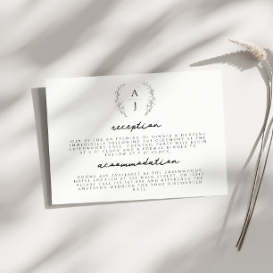 Carte D'accompagnement Elégant Mariage Floral Crest Monogramme Détails