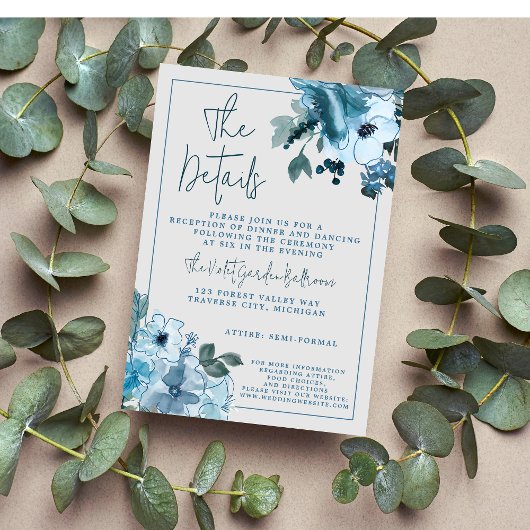 Carte D'accompagnement Élégant Mariage floral Dusty Blue