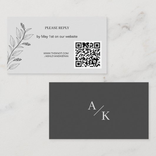 Carte D'accompagnement Élégant Mariage floral QR RSVP (Devant / Derrière)
