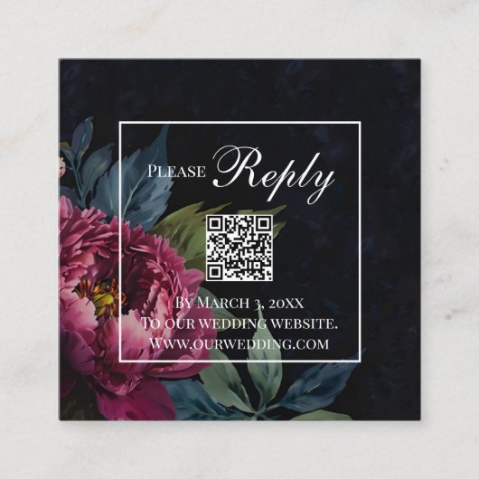 Carte D'accompagnement Elégant Mariage floral rose foncé code QR RSVP (Devant)