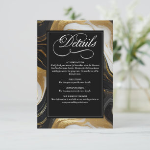 Carte D'accompagnement Elégant Mariage marbré Faux Gold, noir & blanc