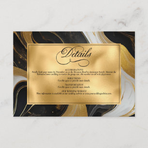 Carte D'accompagnement Elégant Mariage marbré Faux Gold, noir et blanc