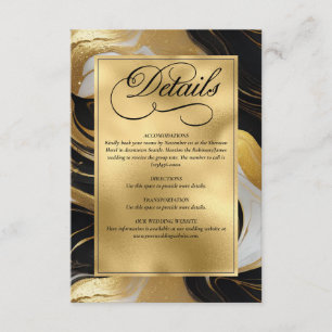 Carte D'accompagnement Elégant Mariage marbré Faux Gold, noir et blanc