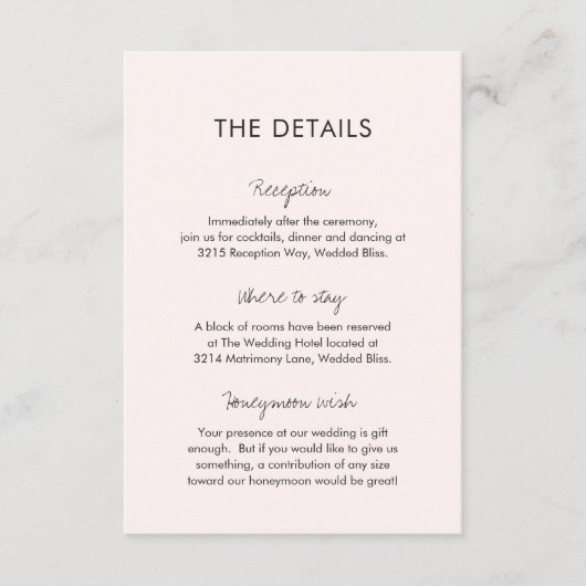 Carte D'accompagnement Élégant Mariage moderne rose (Devant)