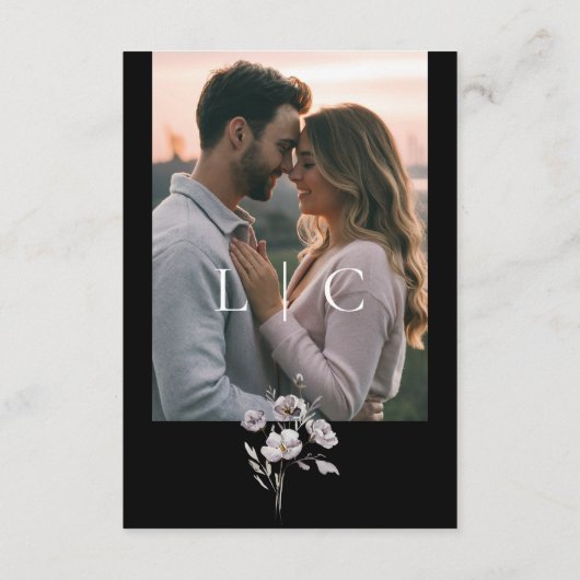 Carte D'accompagnement Élégant mariage noir moderne détails code QR (Dos)