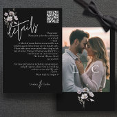 Carte D'accompagnement Élégant mariage noir moderne détails code QR