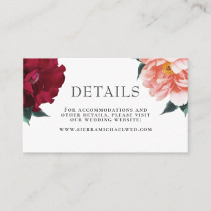 Carte D'accompagnement Élégant Mariage Rose Blush Pink Peony Bourgogne