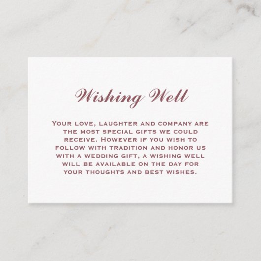 Carte D'accompagnement Elégant Mariage rose Dusty simple Wishing well (Devant)
