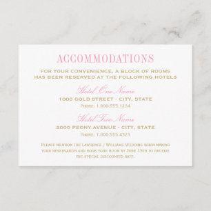 Carte D'accompagnement Elégant Mariage Rose Gold Hébergements