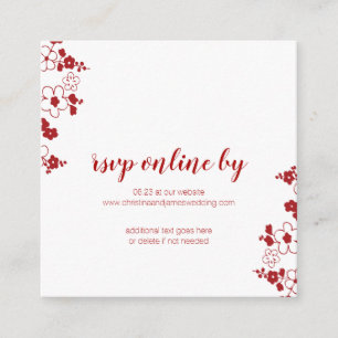 Carte D'accompagnement Elégant mariage rouge & blanc cerise fleurs RSVP