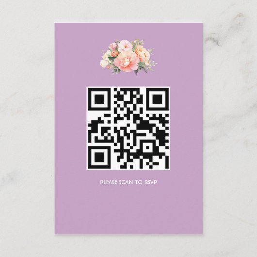 Carte D'accompagnement Élégant Mariage Simple Moderne Lilas QR Code RSVP (Dos)