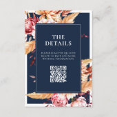 Carte D'accompagnement Elégant Marine Bleu Boho Chic Floral Mariage (Devant)