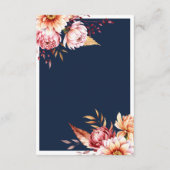 Carte D'accompagnement Elégant Marine Bleu Boho Chic Floral Mariage (Dos)