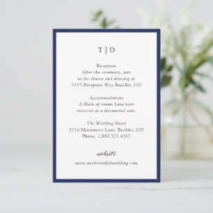Carte D'accompagnement Élégant Marine bleu Monogramme Mariage moderne