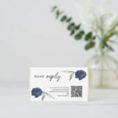 Carte D'accompagnement Elégant Marine Blue Floral Rose Mariage RSVP (Debout devant)