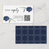 Carte D'accompagnement Elégant Marine Blue Floral Rose Mariage RSVP (Devant / Derrière)