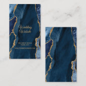 Carte D'accompagnement Elegant Marine Blue Gold Foil Agate Site Mariage (Devant / Derrière)