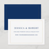 Carte D'accompagnement Elegant Marine Blue Gold Mariage Site Web Insérer  (Devant / Derrière)