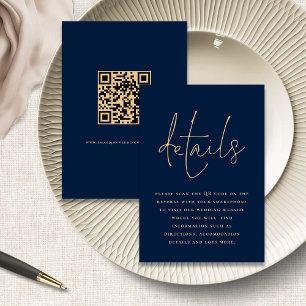 Carte D'accompagnement Elegant Marine Blue Gold QR Code Détails du Mariag