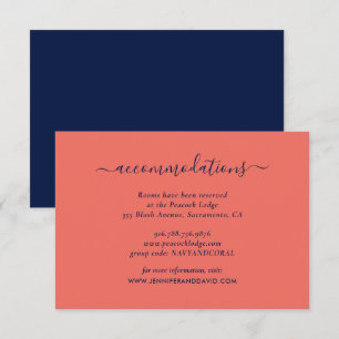 Carte D'accompagnement Elégant Marine et Coral Mariage Hôtel Hébergement