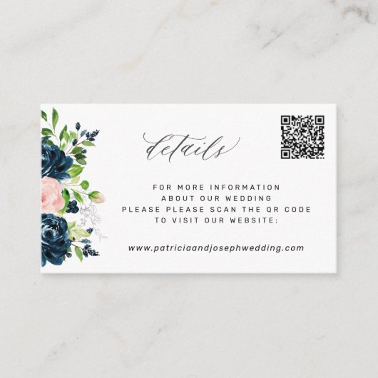 Carte D'accompagnement Elégant marine rose floral QR CODE Détails du mari (Devant)