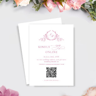 Carte D'accompagnement Elégant Mauve rose Monogramme QR Code Mariage RSVP