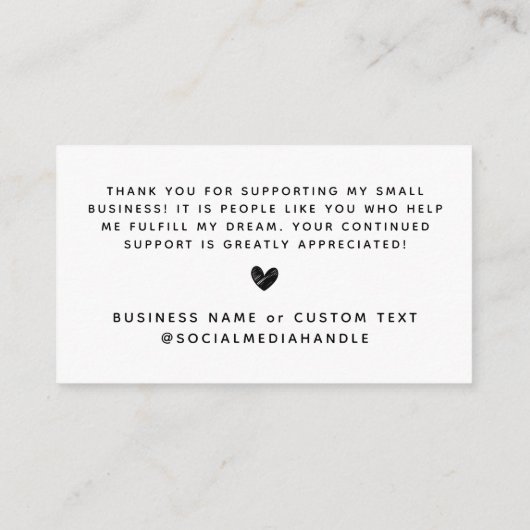 Carte D'accompagnement Elégant Merci Script Heart Chic bon de commande (Dos)