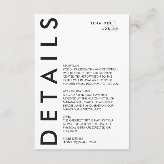 Carte D'accompagnement Élégant minimal blanc moderne Mariage Enclôture vo (Devant)