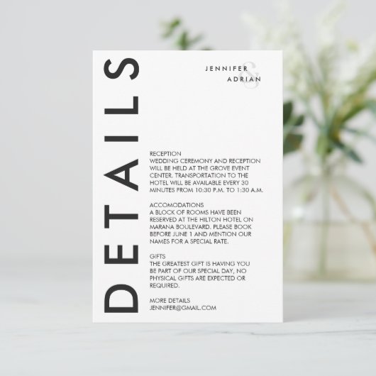 Carte D'accompagnement Élégant minimal blanc moderne Mariage Enclôture vo (Debout devant)